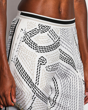 Hermès Black and White Silk Eperon d'Or Point Sellier Cropped Bustier Top and High Waisted Wide Leg Pajama Trousers Set Size FR 34/36 (UK 6/8)