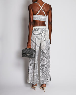 Hermès Black and White Silk Eperon d'Or Point Sellier Cropped Bustier Top and High Waisted Wide Leg Pajama Trousers Set Size FR 34/36 (UK 6/8)