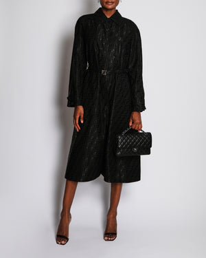 Fendi Black Logo Print Trench Coat with Belt and Silver Logo Buckle Size IT 42 (UK 10) RRP £3,900