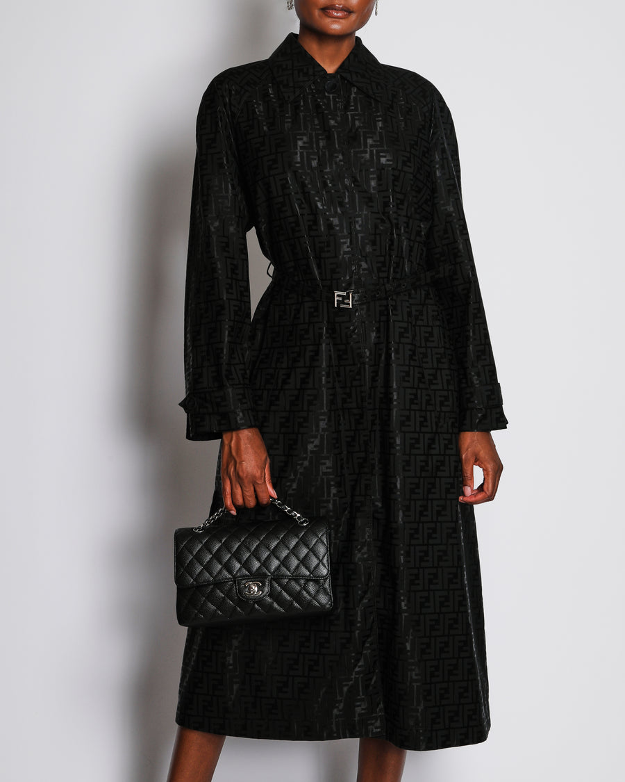 Fendi Black Logo Print Trench Coat with Belt and Silver Logo Buckle Size IT 42 (UK 10) RRP £3,900