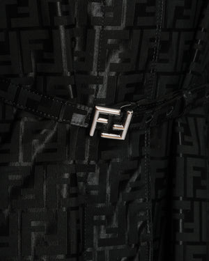Fendi Black Logo Print Trench Coat with Belt and Silver Logo Buckle Size IT 42 (UK 10) RRP £3,900