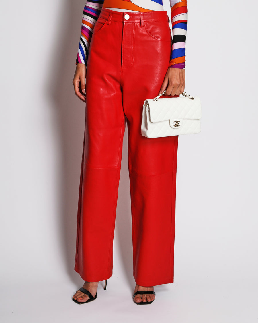 Róhe Red Lambskin Leather Wide-Leg Trousers Size FR 38 (UK 10) RRP £1,250