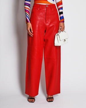 Róhe Red Lambskin Leather Wide-Leg Trousers Size FR 38 (UK 10) RRP £1,250