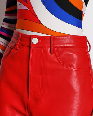 Róhe Red Lambskin Leather Wide-Leg Trousers Size FR 38 (UK 10) RRP £1,250