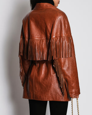 Chloé Belted Leather Jacket in Clay Brown with Fringe Details Size FR 40 (UK 12) RRP £5,700