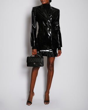 Nina Ricci Fitted Blazer Jacket in Black Patent Leather with Padded Shoulders Size FR 40 (UK 12)