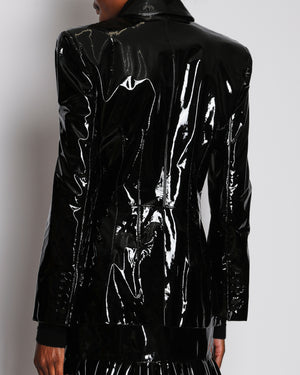 Nina Ricci Fitted Blazer Jacket in Black Patent Leather with Padded Shoulders Size FR 40 (UK 12)