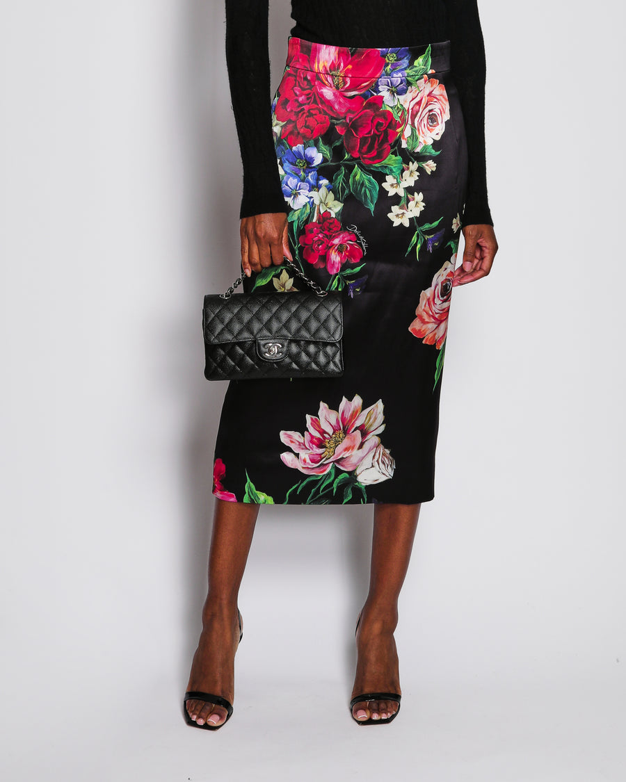Dolce & Gabbana Black Floral Print Midi Pencil Skirt Size IT 44 (UK 12)