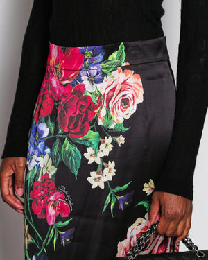 Dolce & Gabbana Black Floral Print Midi Pencil Skirt Size IT 44 (UK 12)