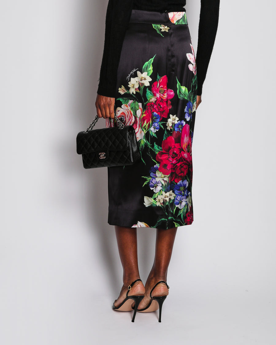 Dolce & Gabbana Black Floral Print Midi Pencil Skirt Size IT 44 (UK 12)