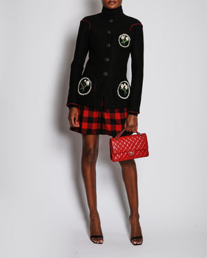 Chanel 15/P Black Wool Metiers Paris-Salzburg d'Art Jacket with Red Trim and White Flower Appliques Design Size FR 34 (UK 6)