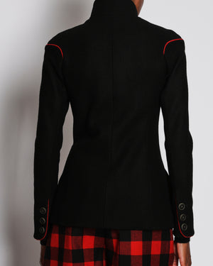 Chanel 15/P Black Wool Metiers Paris-Salzburg d'Art Jacket with Red Trim and White Flower Appliques Design Size FR 34 (UK 6)