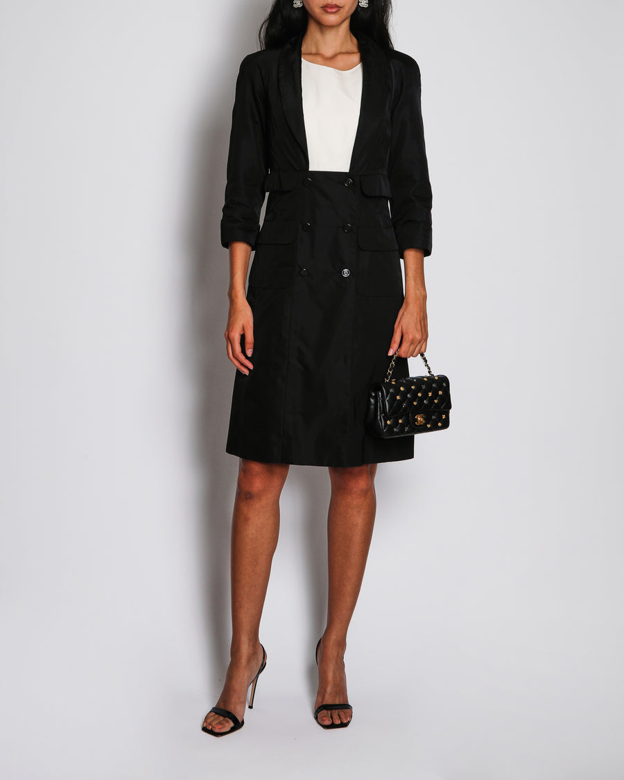 Chanel Black and White Dress and Trench Coat Set with Black Logo Buttons Size FR 36 (UK 8)