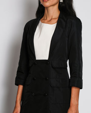 Chanel Black and White Dress and Trench Coat Set with Black Logo Buttons Size FR 36 (UK 8)