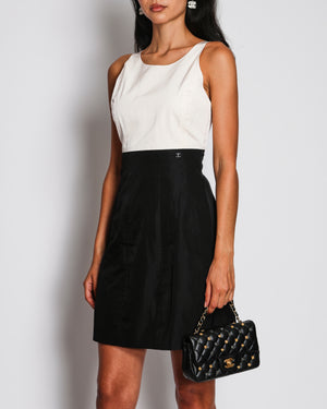 Chanel Black and White Dress and Trench Coat Set with Black Logo Buttons Size FR 36 (UK 8)