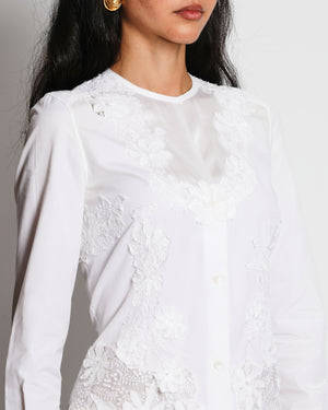 Ermanno Scervino White Collarless Floral Lace Panelled Shirt Size IT 38 (UK 6)