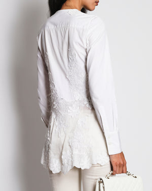 Ermanno Scervino White Collarless Floral Lace Panelled Shirt Size IT 38 (UK 6)