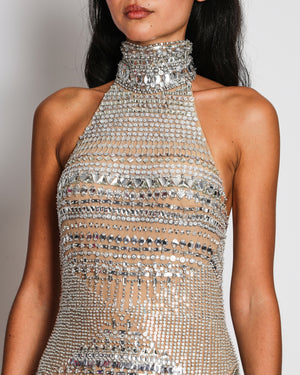 Zuhair Murad Beige Halterneck Gown with Silver Embellishment Size FR 34 (UK 6)