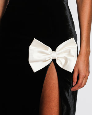 Alessandra Rich Black Velvet Bustier Long Dress With Satin Bows Details And Slip on the Side Size UK 6 RRP £980