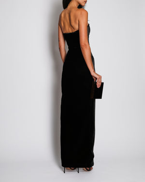 Alessandra Rich Black Velvet Bustier Long Dress With Satin Bows Details And Slip on the Side Size UK 6 RRP £980