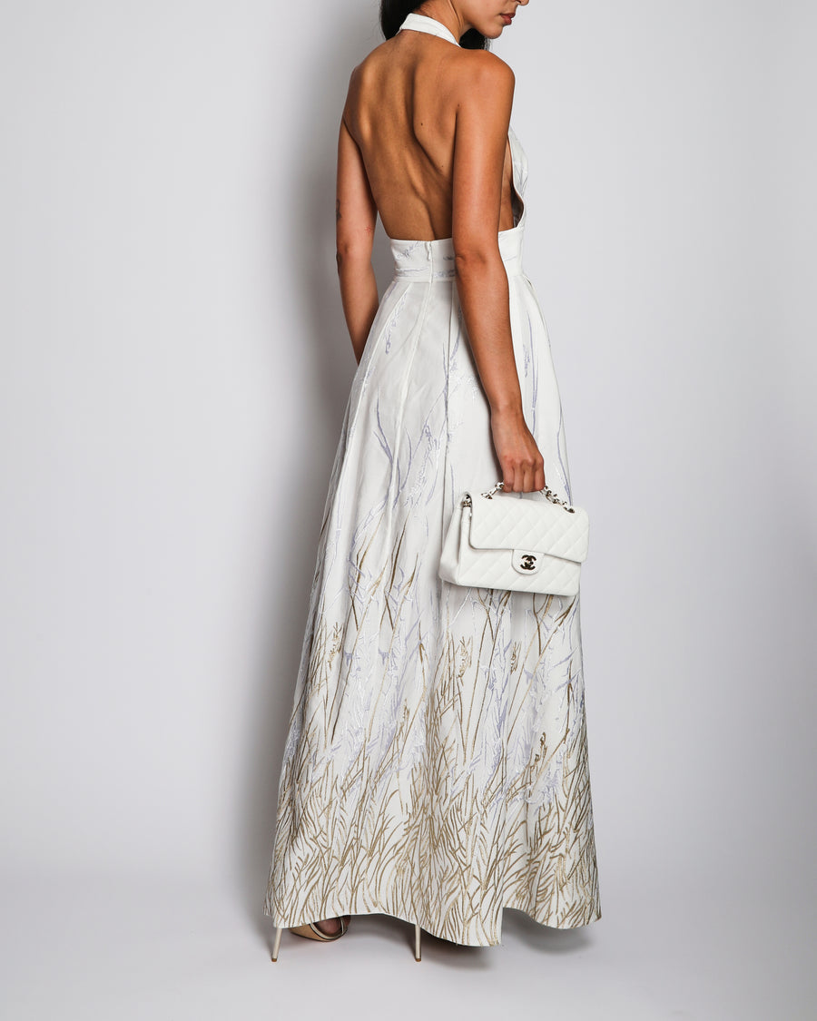 Elie Saab White Halterneck Gown with Embroidery Detail Size FR 34 (UK 6) RRP £1,900