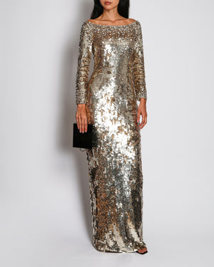 Jenny Packham Gold Embellished Off-Shoulder Maxi Dress Size UK 6 RRP £3,820