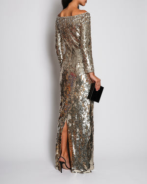 Jenny Packham Gold Embellished Off-Shoulder Maxi Dress Size UK 6 RRP £3,820