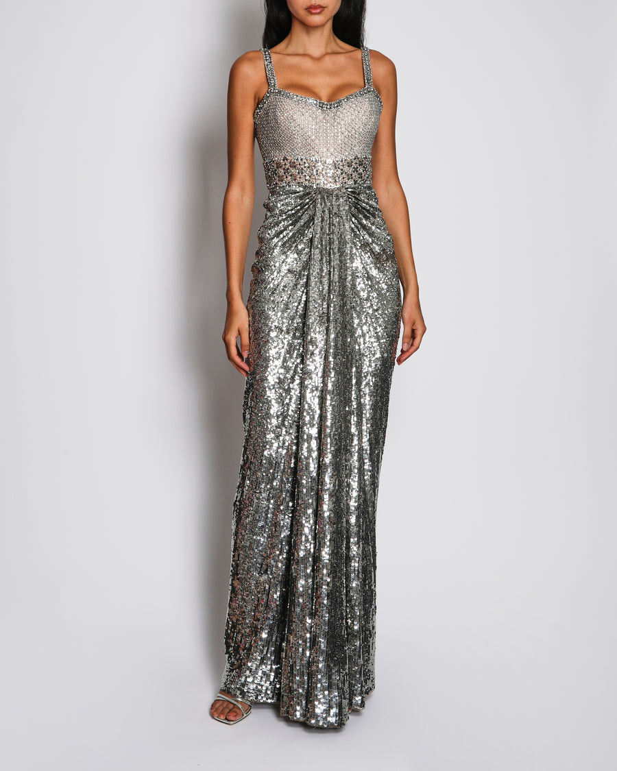 Jenny Packham Silver Embellished Gown FR 34 (UK 6) RRP £1,855