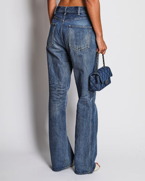 Celine Blue Stonewash Mid-Rise Straight Leg Jeans with Triomphe Buckle Detail Size FR 38 (UK 10)