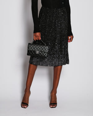 Chanel Black Pleated Waterfall Sequin Midi Skirt Size FR 34 (UK 6)