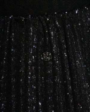 Chanel Black Pleated Waterfall Sequin Midi Skirt Size FR 34 (UK 6)
