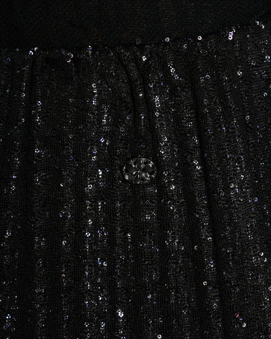 Chanel Black Pleated Waterfall Sequin Midi Skirt Size FR 34 (UK 6)