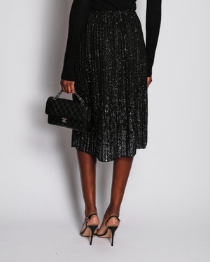 Chanel Black Pleated Waterfall Sequin Midi Skirt Size FR 34 (UK 6)