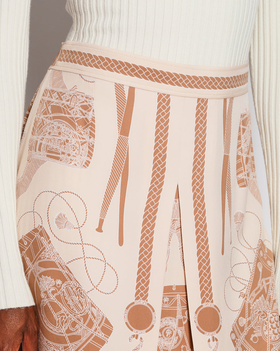 Hermès Beige Les Tambours Finesse Midi Skirt Size FR 38 (UK 10)
