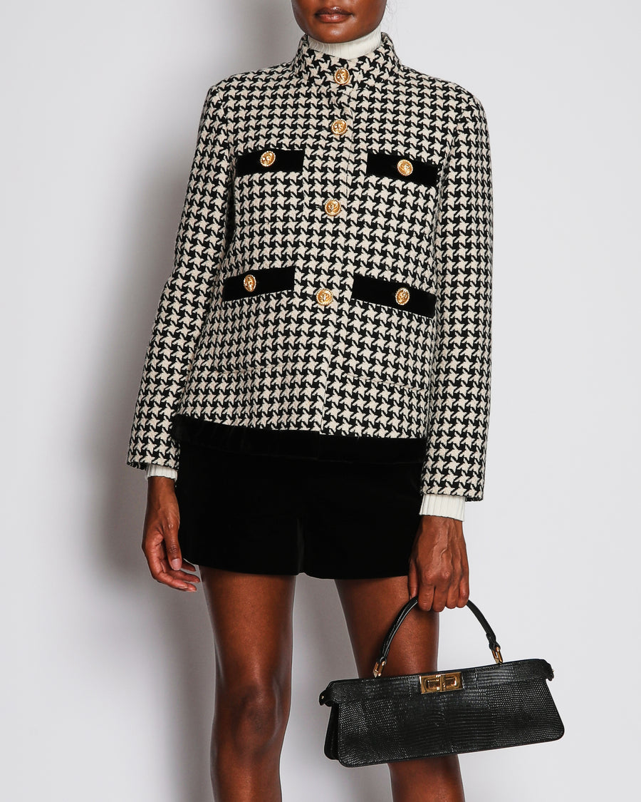 Gucci Houndstooth Black and White Jacket with Gold Detailing on Button Size IT 42 (UK 10)