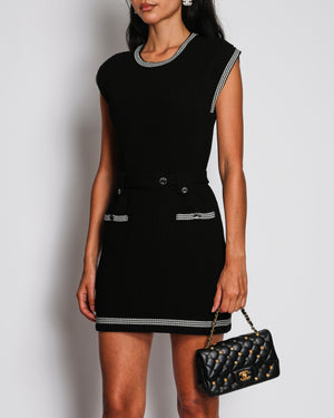 Chanel Black Ribbed Midi Dress with Pocket and Belt Detail Size FR 36 (UK 8)