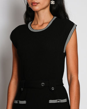Chanel Black Ribbed Midi Dress with Pocket and Belt Detail Size FR 36 (UK 8)