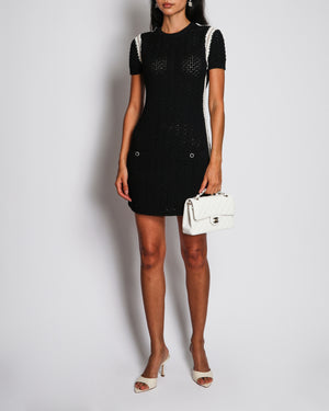 Chanel Black Round Neck Knitted Short Sleeve Midi Dress with Pocket Detail Size FR 36 (UK 8)