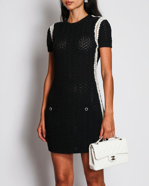 Chanel Black Round Neck Knitted Short Sleeve Midi Dress with Pocket Detail Size FR 36 (UK 8)