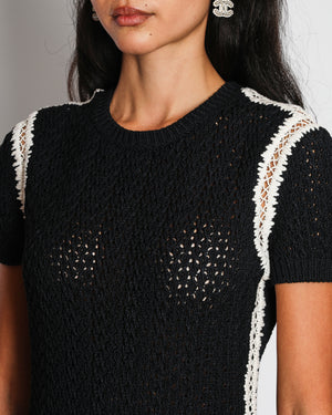 Chanel Black Round Neck Knitted Short Sleeve Midi Dress with Pocket Detail Size FR 36 (UK 8)