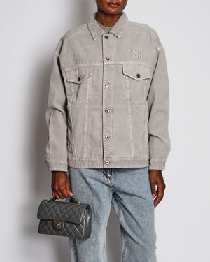 Miu Miu Grey Velvet Corduroy Jacket with Logo Detail Size IT 40 (UK 8)