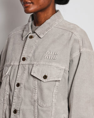 Miu Miu Grey Velvet Corduroy Jacket with Logo Detail Size IT 40 (UK 8)