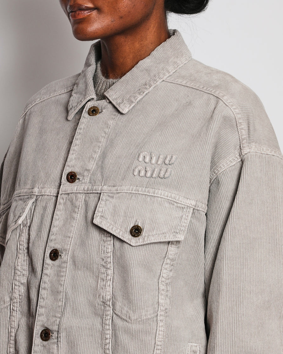 Miu Miu Grey Velvet Corduroy Jacket with Logo Detail Size IT 40 (UK 8)
