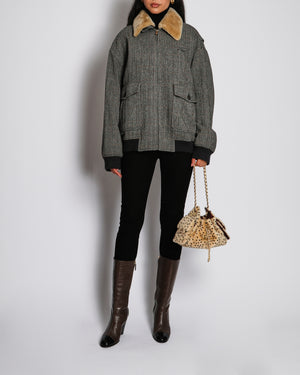 Miu Miu Grey Herringbone Jacket with Logo and Detachable Collar Detail Size IT 42 (UK 10)