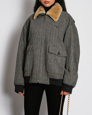 Miu Miu Grey Herringbone Jacket with Logo and Detachable Collar Detail Size IT 42 (UK 10)
