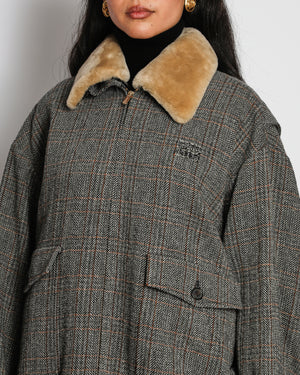 Miu Miu Grey Herringbone Jacket with Logo and Detachable Collar Detail Size IT 42 (UK 10)