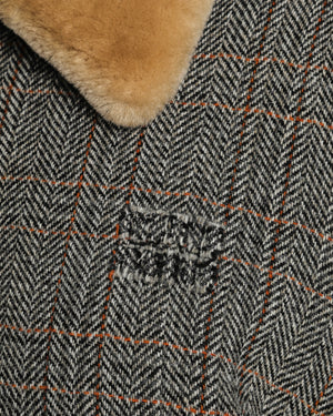 Miu Miu Grey Herringbone Jacket with Logo and Detachable Collar Detail Size IT 42 (UK 10)