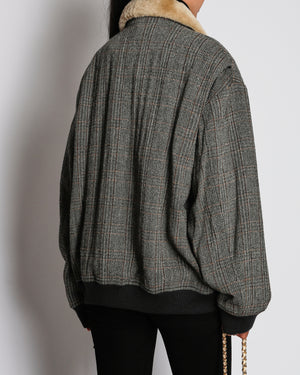 Miu Miu Grey Herringbone Jacket with Logo and Detachable Collar Detail Size IT 42 (UK 10)
