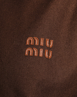 Miu Miu Brown Jacquard Zip Jacket with Logo and Leather Trim Detail Size IT 42 (UK 10)