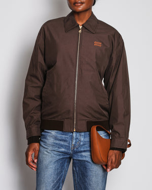 Miu Miu Brown Panama Blouson Jacket with Logo Detail Size IT 38 (UK 6)